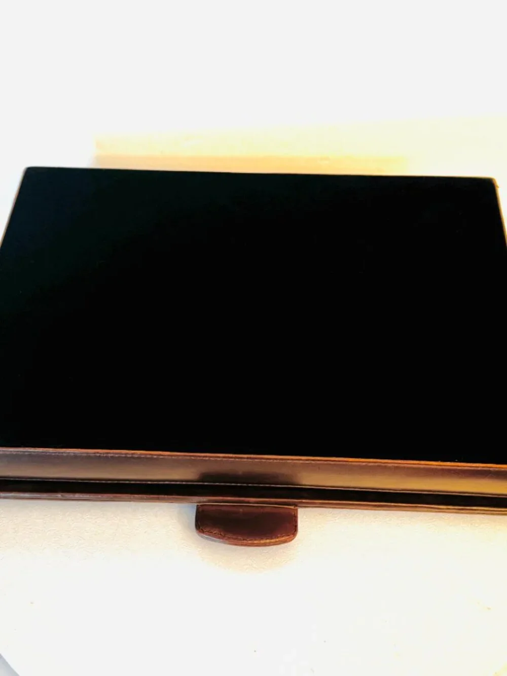 Vtg Leather Dresser Jewelry Box Rare Storage Holder Black Velvet Lining READ
